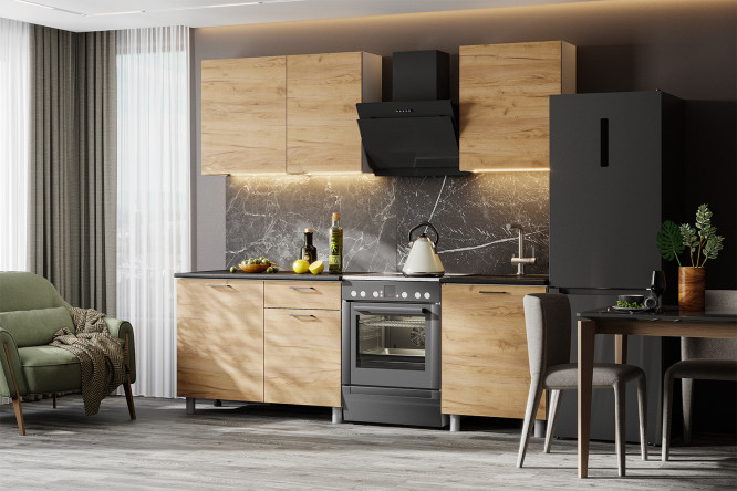 Изображение товара Кухонный гарнитур Лаванда 1,7 м с фасадом дуб золотой и белым каркасом