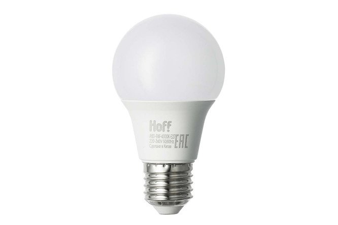 Изображение товара Лампа светодиодная HOFF A60-9W-4000K-E27 E27, 9W, Груша, 4000 К, Естественный