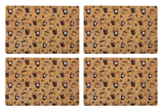 Изображение товара Набор салфеток Кофе в чашках 44х0,03х28,5 см, полипропилен и пробка, бежевый и коричневый