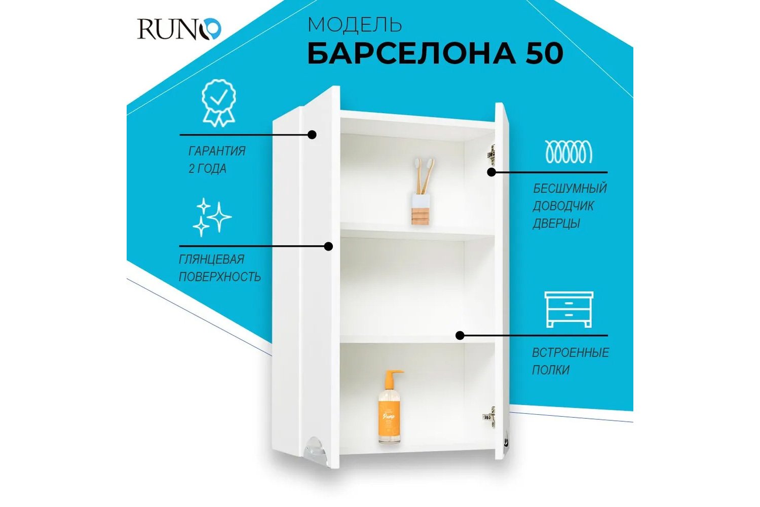 Шкаф навесной RUNO Барселона УТ000002340 Подвесной, 50х75х21.7 см, Универсальный