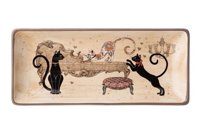 Изображение товара Керамическое блюдо Парижские Коты 12х3х28 см для сервировки и украшения стола