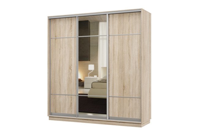 Изображение товара Шкаф-купе 3-дверный Практик 240х220х60 см с зеркалом