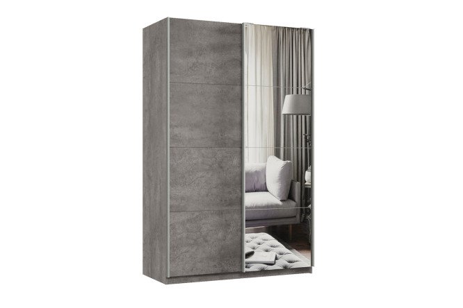 Изображение товара Шкаф-купе 2-дверный Практик 140х220х60 см, бетон, профиль серебро, с одним зеркалом