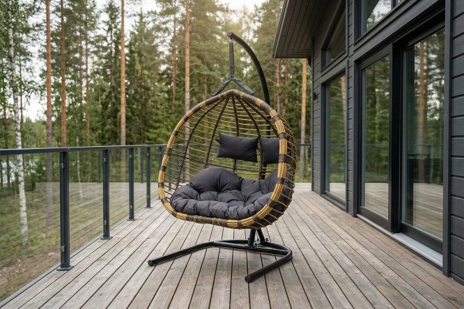 Кресло подвесное Siesta tubo цвет основания и каркаса чёрный, отделки бамбук
