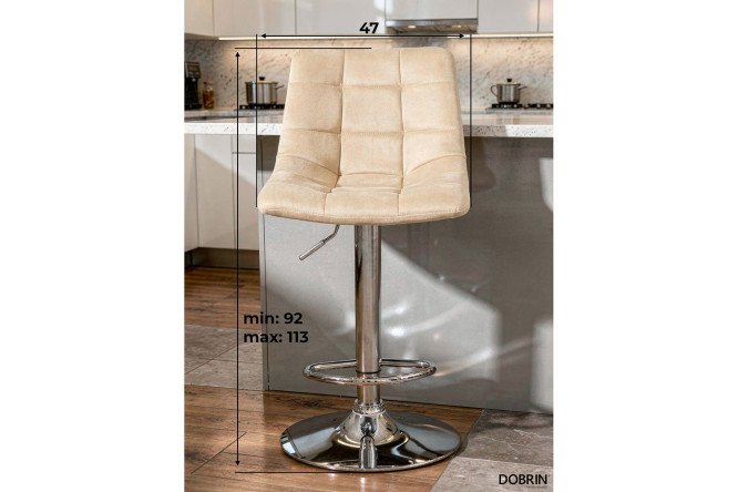 Стул барный DOBRIN Tailor 47х92х49 см, цвет обивки бежевый, ножек хром