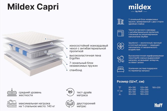 Матрас MILDEX Capri 120х200 см