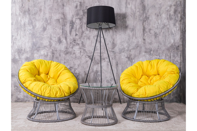 Изображение товара Набор садовой мебели Папасан Rope 2 стула светло-серый и жёлтый