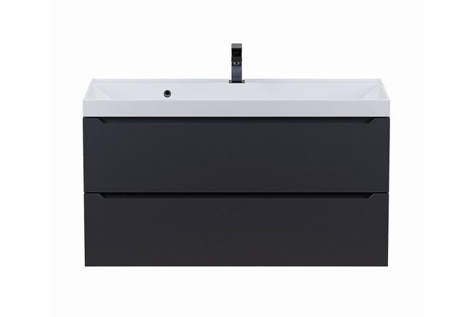 Изображение товара Подвесная тумба для ванной Tanos 100 см черный матовый с раковиной