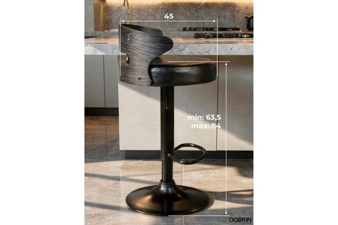 Стул барный DOBRIN Fred Black 45х78.5х45 см, цвет обивки чёрный, спинки чёрное дерево