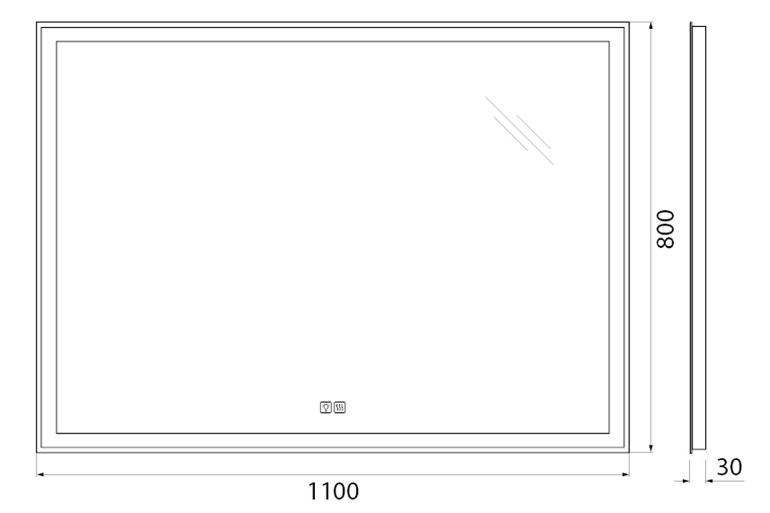 Зеркало с подсветкой BELBAGNO SPC-GRT-1100-800-LED-TCH-WARM с подогревом 110х80 см