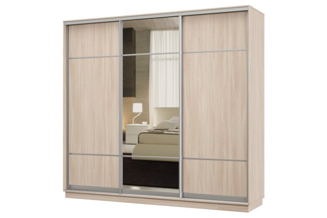 Изображение товара Шкаф-купе 3-дверный Практик 33 210х220х45 см, ясень шимо светлый