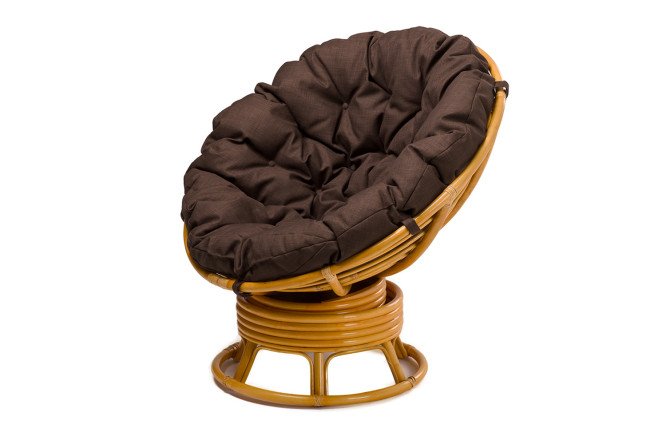 Изображение товара Кресло Папасан вращающееся цвет каркаса мёд, мягких элементов коричневый