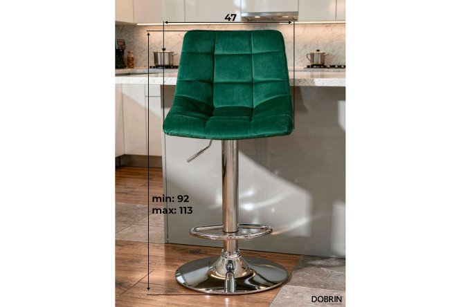 Стул барный DOBRIN Tailor 47х92х49 см, цвет обивки зелёный, ножек хром