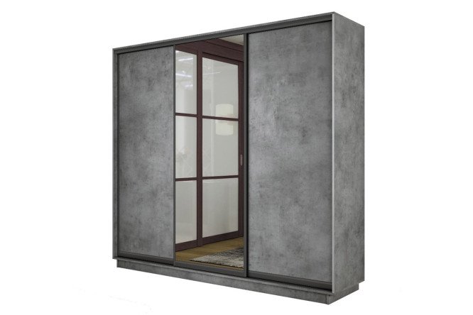 Изображение товара Шкаф-купе Slide-2 v.2 210x240x60 см бетон/чёрный профиль с зеркалом