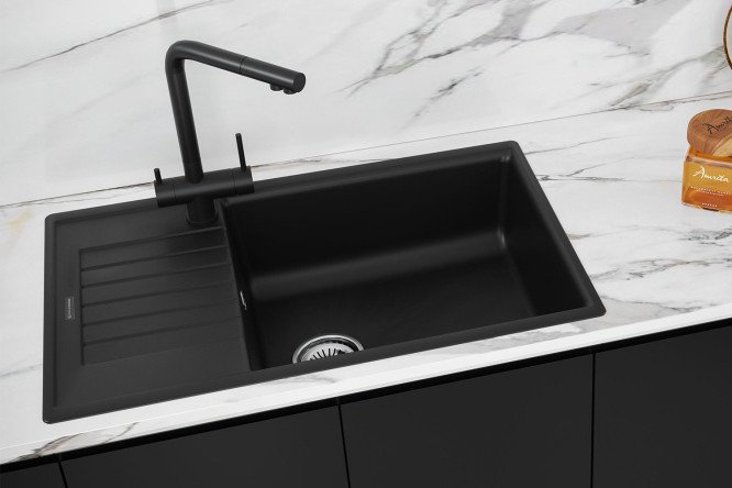 Мойка врезная KuchenSTERN Ku-Granit FLUG 60 109BL10 с крылом 78х50х19 см