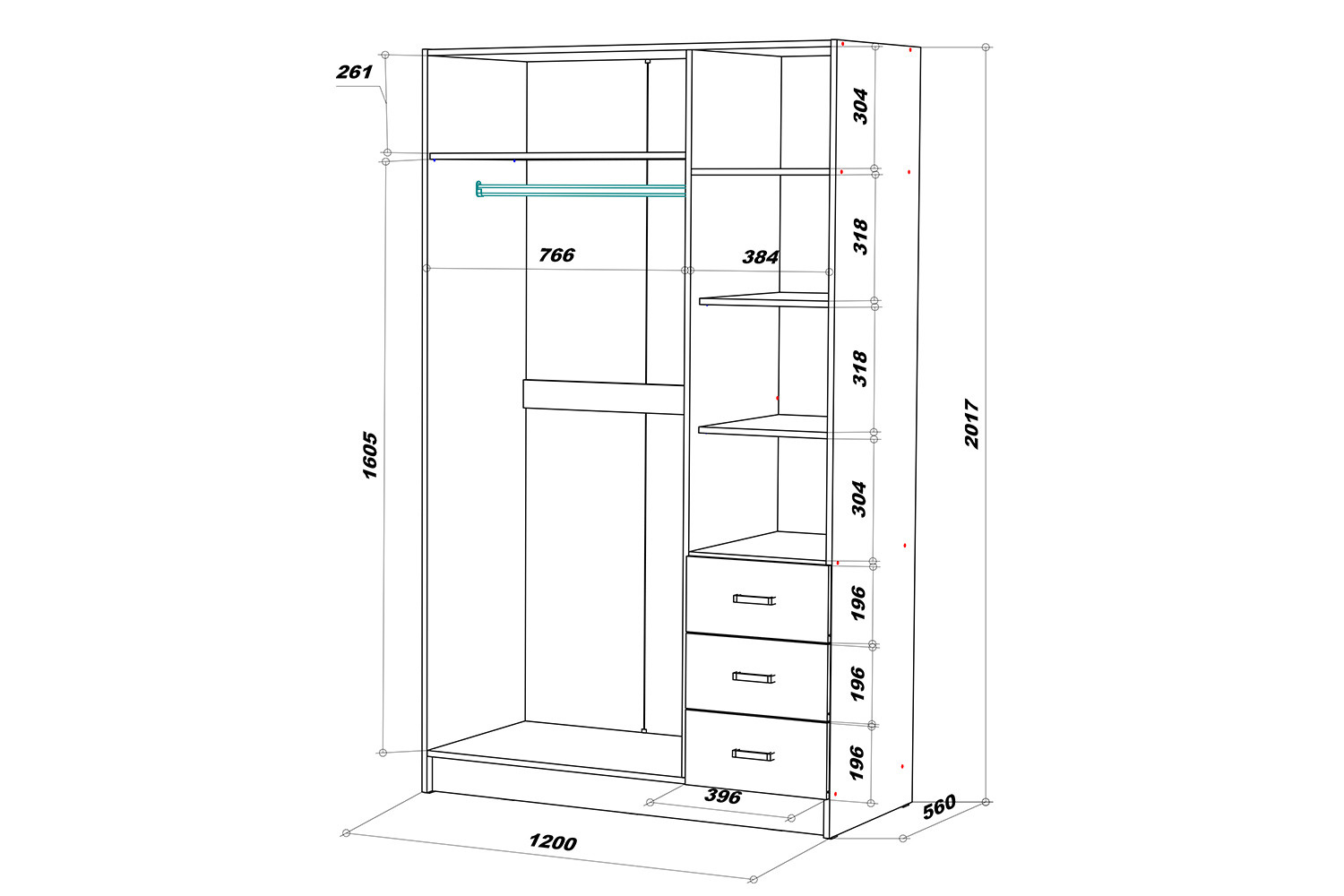 Шкаф 3-дверный Hoff лофт