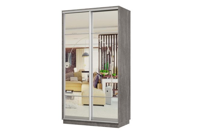 Изображение товара Двухдверный шкаф-купе Практик 120х220х60 см бетон серебро зеркало