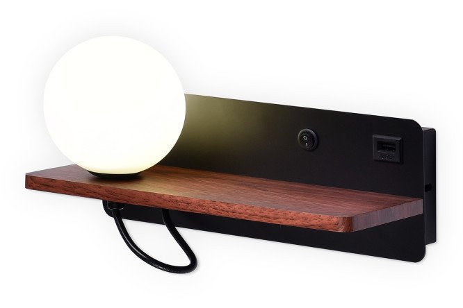 Светильник настенный AMBRELLA LIGHT FW521 с USB портом и полкой 2 кв.м, G9