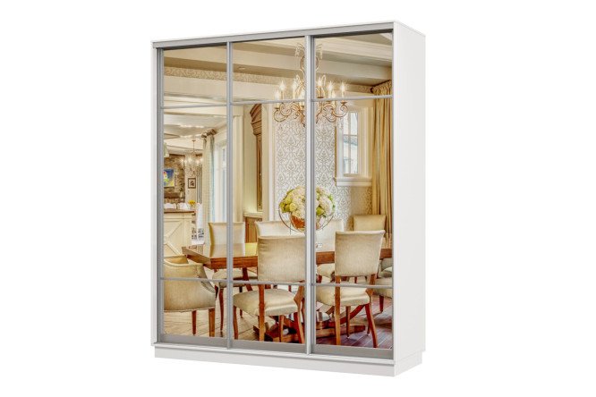 Изображение товара Шкаф-купе 3-дверный Практик 24 180x240x60 см белый с зеркалами