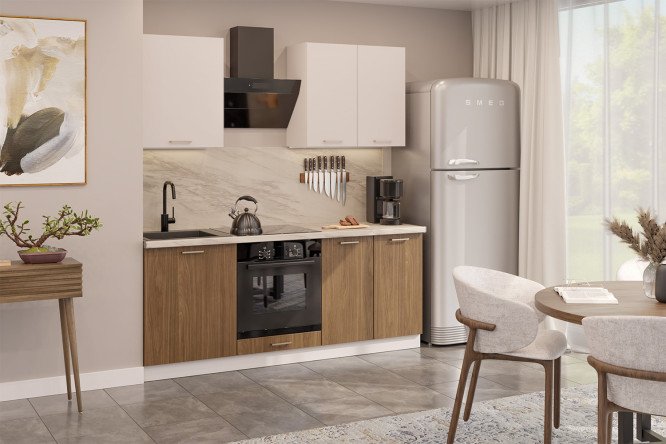 Изображение товара Амика 2,0 м модульный гарнитур латте матовый/орех Линкольн