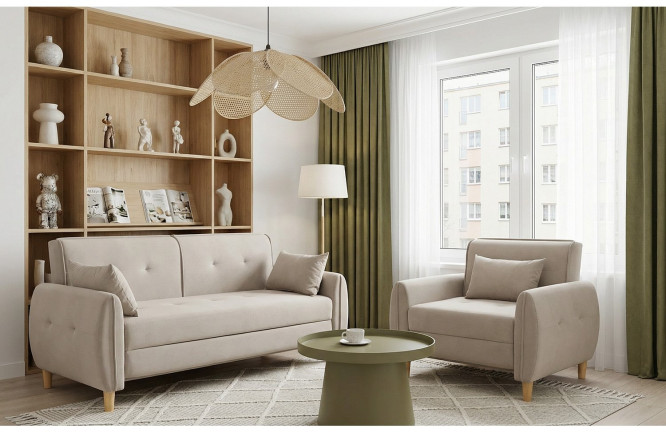 Изображение товара Комплект диван и кресло-кровать Белла светло-песочный для гостиной и отдыха