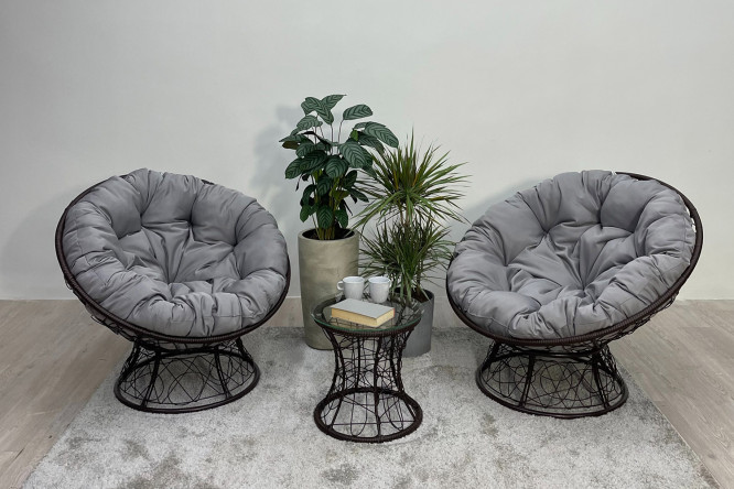 Изображение товара Набор садовой мебели Папасан Плюс 2 шт. коричневый светло-серый