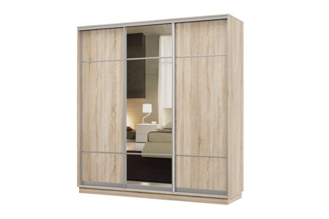 Изображение товара Шкаф-купе 3-дверный Практик 240x240x60 см дуб сонома зеркало серебро