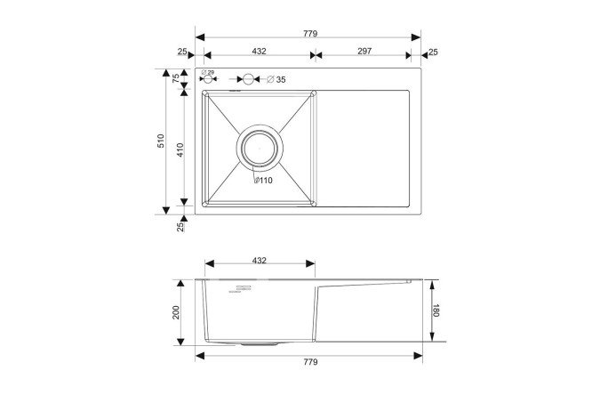 Мойка врезная с дозатором и крылом РМС MRK 7851BL-L 78х51х18 см