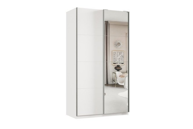 Изображение товара Шкаф-купе 2-дверный Практик 120x220см белый с зеркалом и профилем серебро