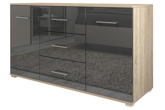 Изображение товара Комод Ваш День Silvia антрацит глянец и дуб Сонома, размеры 130,5х73,6х42,9 см