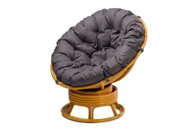 Изображение товара Кресло Папасан вращающееся цвет каркаса мёд, мягких элементов серый