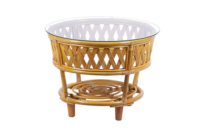 Изображение товара Стол Черчилль со стеклянной столешницей и основанием из натурального ротанга