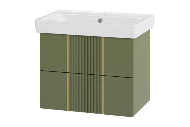 Изображение товара Тумба подвесная Vega 70 VEG-09070-0802Я с 2 ящиками 70.4 см, цвет каркаса оливковый, фасада оливковый, золотой