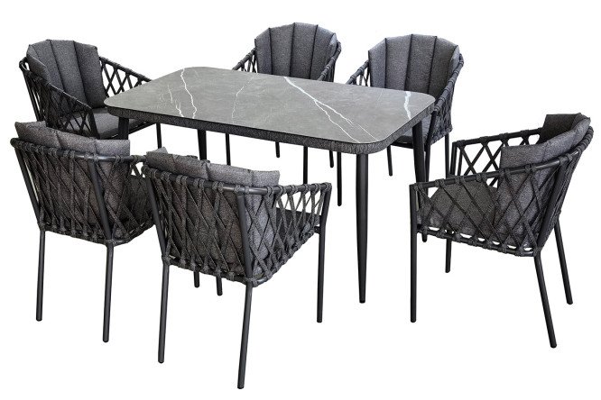 Изображение товара Стол обеденный 140х72х80 см и 6 стульев, антрацит Alford