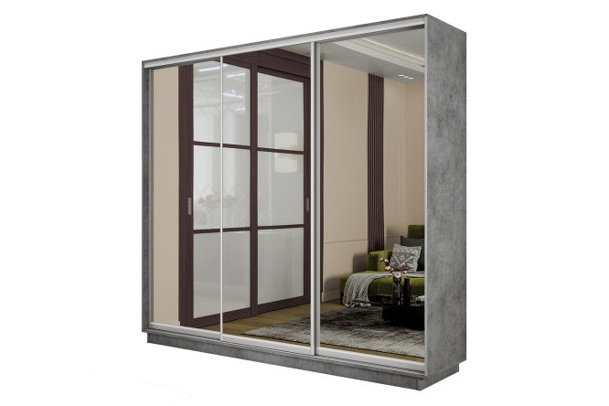 Изображение товара Шкаф-купе 3-дверный Slide-2 180х240х60 см бетон серебро зеркала