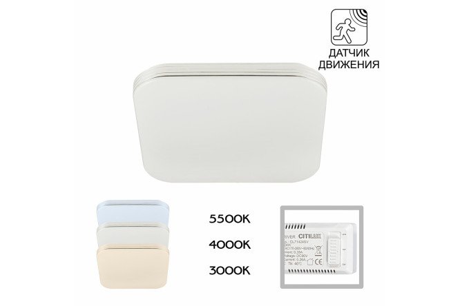 Светильник с датчиком движения CITILUX Симпла 8 кв.м, 28.5x7.5x28.5 см, LED