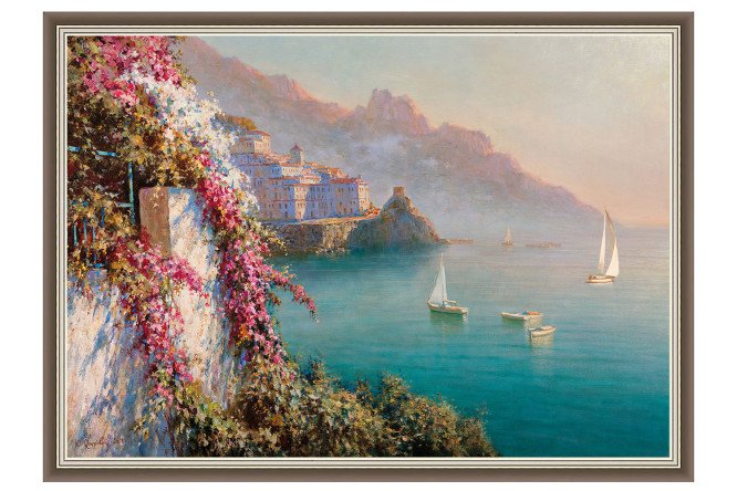 Изображение товара Репродукция в раме Амальфи Цветы над морем 110х80 см