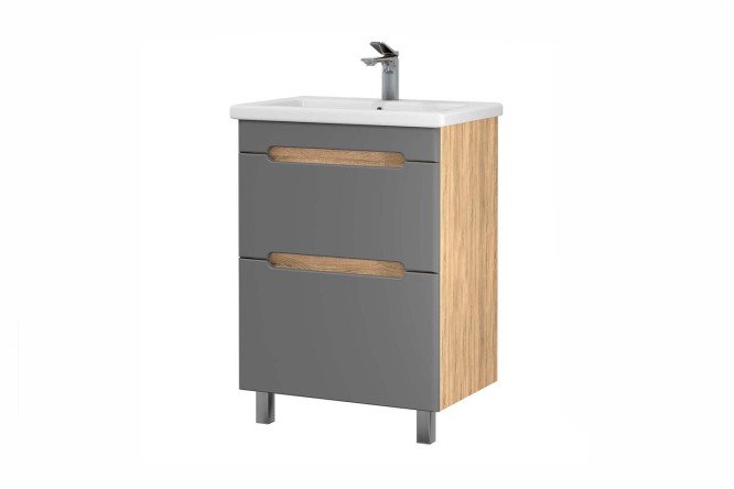 Изображение товара Тумба напольная с раковиной Sanstar Diva 50 457.1-1.4.1.РККОМ 50.5 см, цвет каркаса дуб вотан, фасада графит софт
