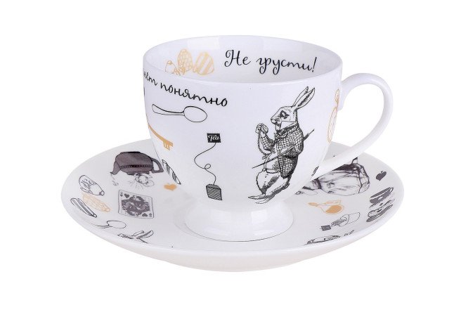 Изображение товара Кофейная пара Безумное чаепитие 220 мл из фарфора, стильная посуда
