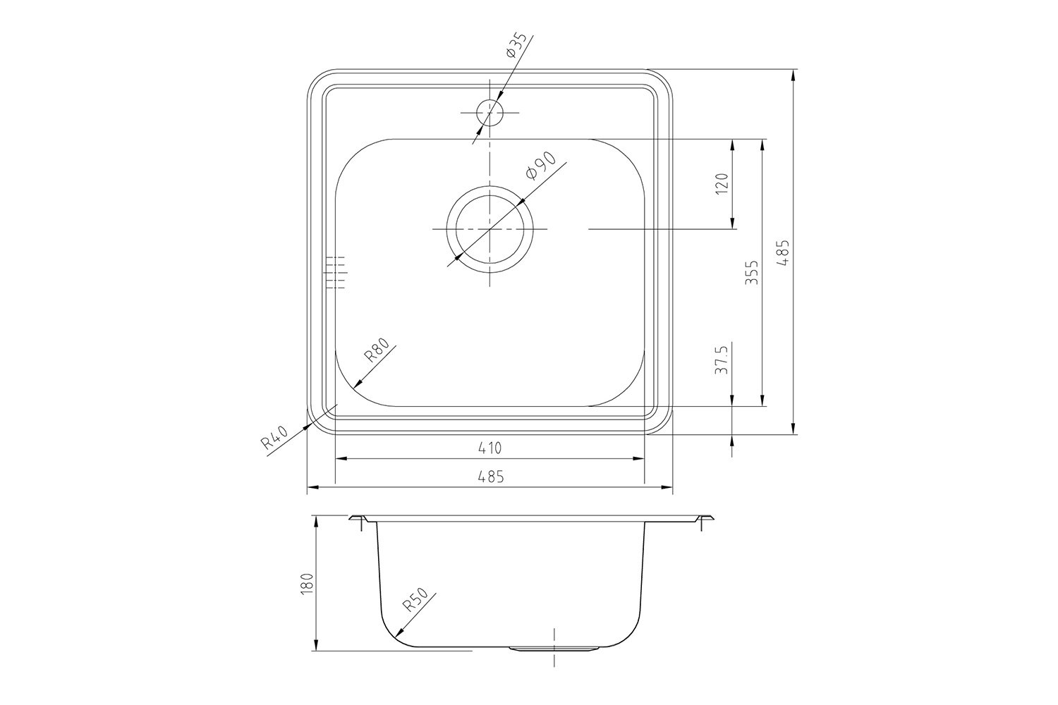 Мойка врезная IDDIS Strit S STR48S0i77 48.5х48.5х17 см