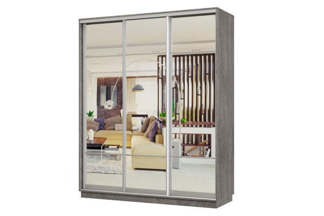 Изображение товара Шкаф-купе 3-дверный Практик 180х240х60 см, бетон, серебро