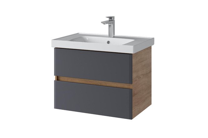 Изображение товара Тумба подвесная Sanstar Инфинити 394.1-1.4.1 65.8 см, цвет каркаса дуб Сонома светлый, фасада графит софт