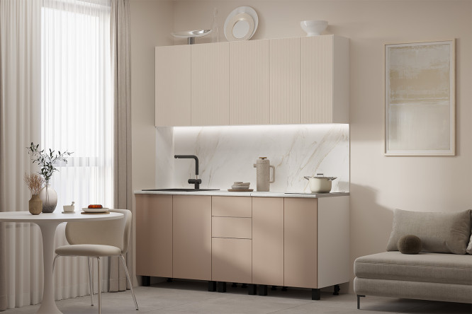 Кухня 80022 180х214х60 см, цвет каркаса белый, фасада мокко, циркон