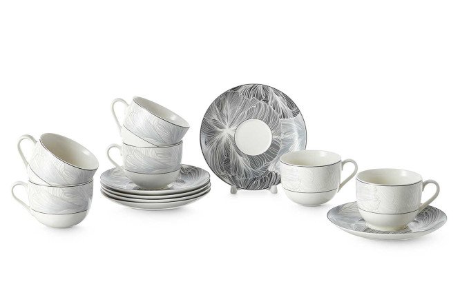 Изображение товара Набор чайных пар EVIO Breeze 6 перс., 12 предм., Костяной фарфор