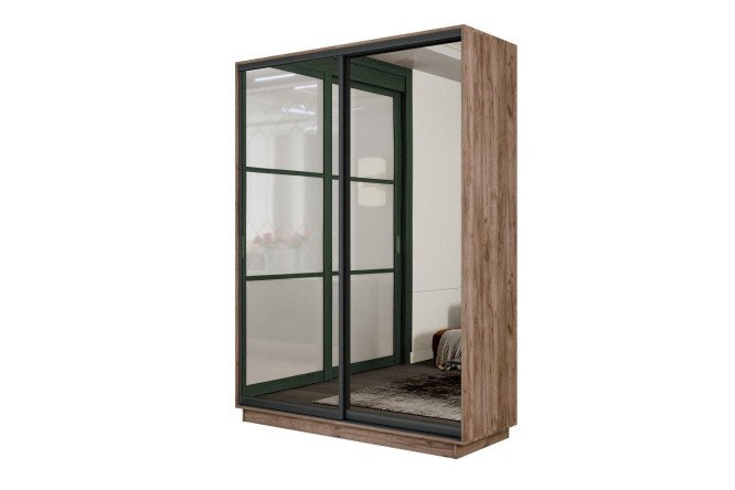 Изображение товара Шкаф-купе Slide-2 v.2 140x220x45 см дуб крафт табачный/чёрный профиль с двумя зеркалами