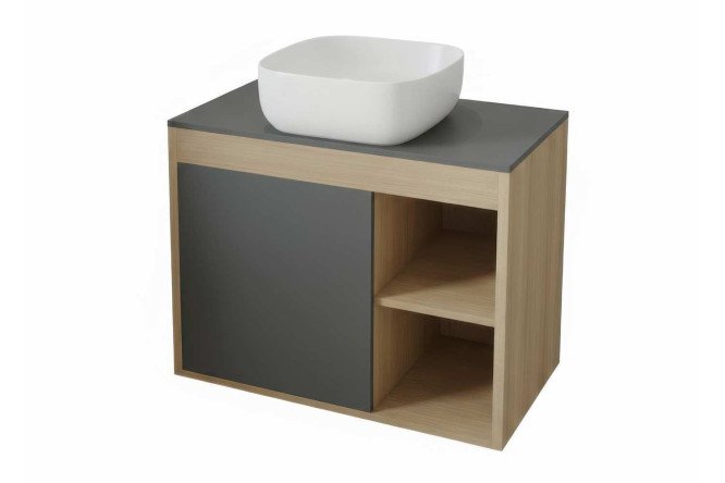 Изображение товара Тумба подвесная TEYMI Nura с раковиной 80 см дуб эврика графит матовый