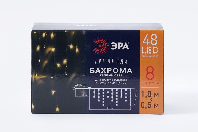 Изображение товара Гирлянда ЭРА Бахрома 1,8 м с 48 светодиодами для праздничного украшения
