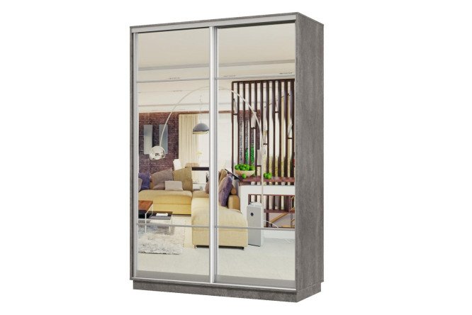 Изображение товара Шкаф-купе 2-дверный Практик 150х240х60 см, бетон, цвет профиля - серебро