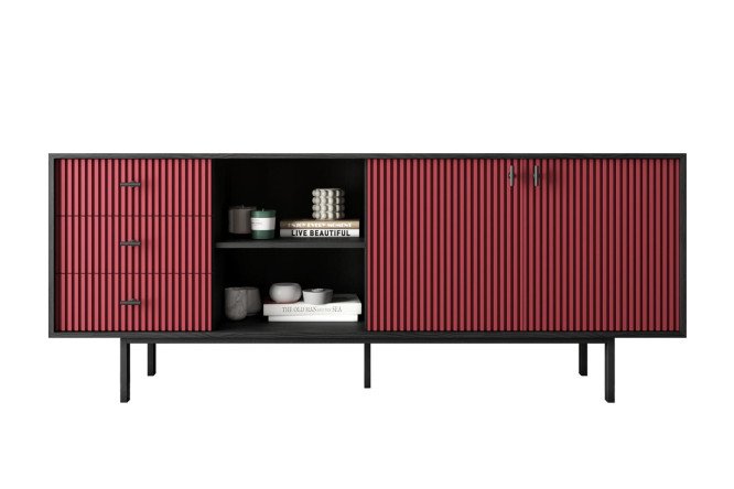 Изображение товара Комод Emerson с дверками и нишей, современный дизайн, яркий красный фасад