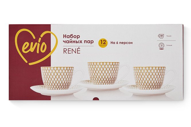 Фото 9 Набор чайных пар EVIO René 6 перс., 12 предм., Фарфор